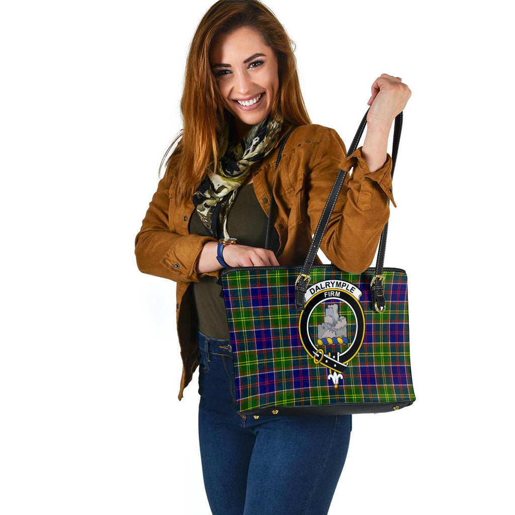Dalrymple Tartan Leather Tote Bag with Family Crest - Tartan Vibes Clothing