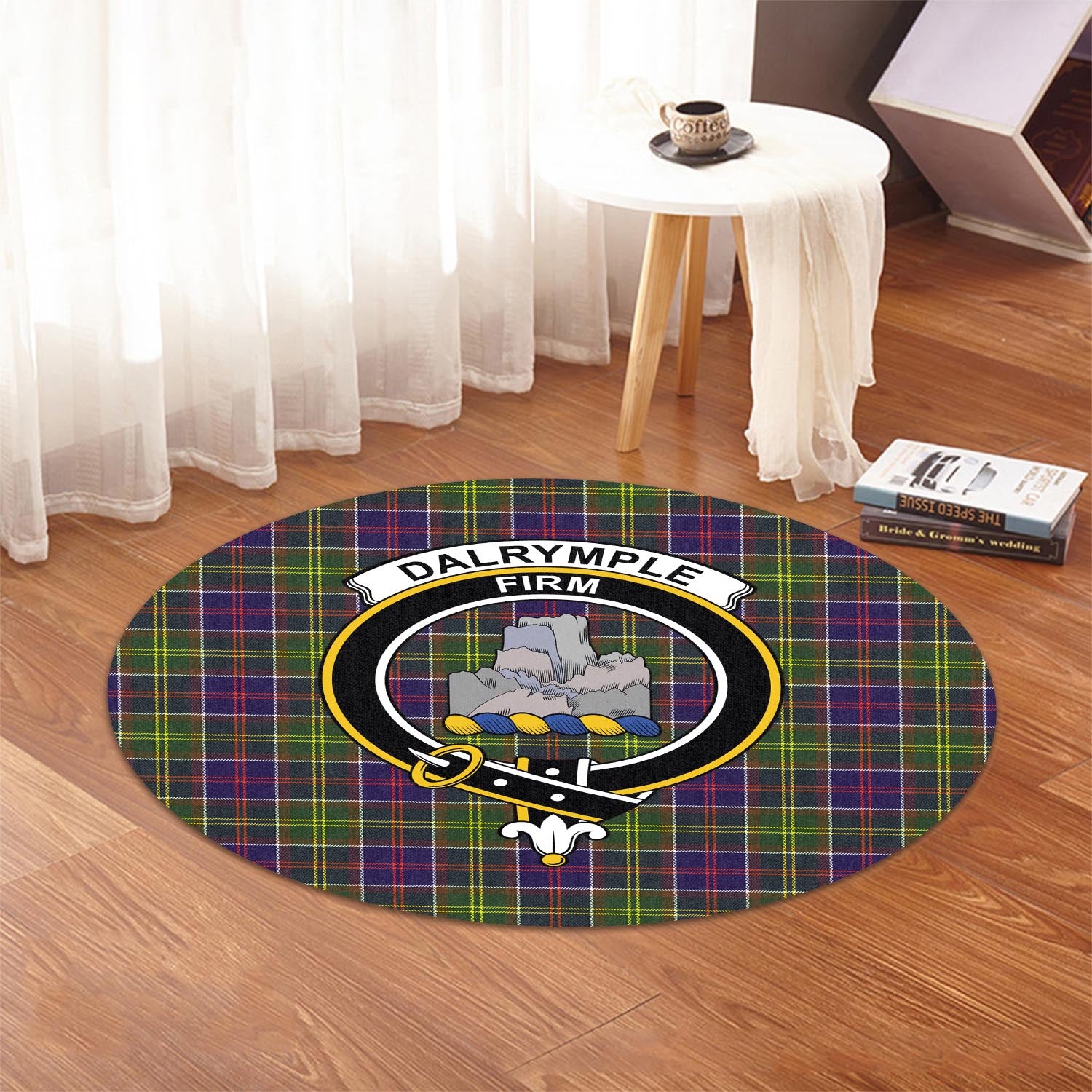Dalrymple Tartan Round Rug with Family Crest - Tartan Vibes Clothing