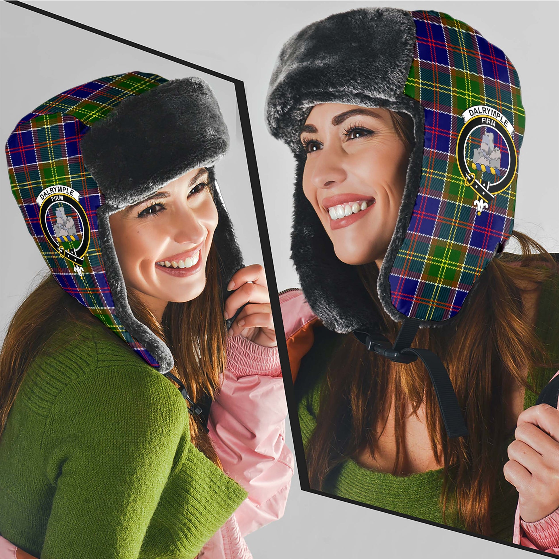 Dalrymple Tartan Winter Trapper Hat with Family Crest - Tartan Vibes Clothing