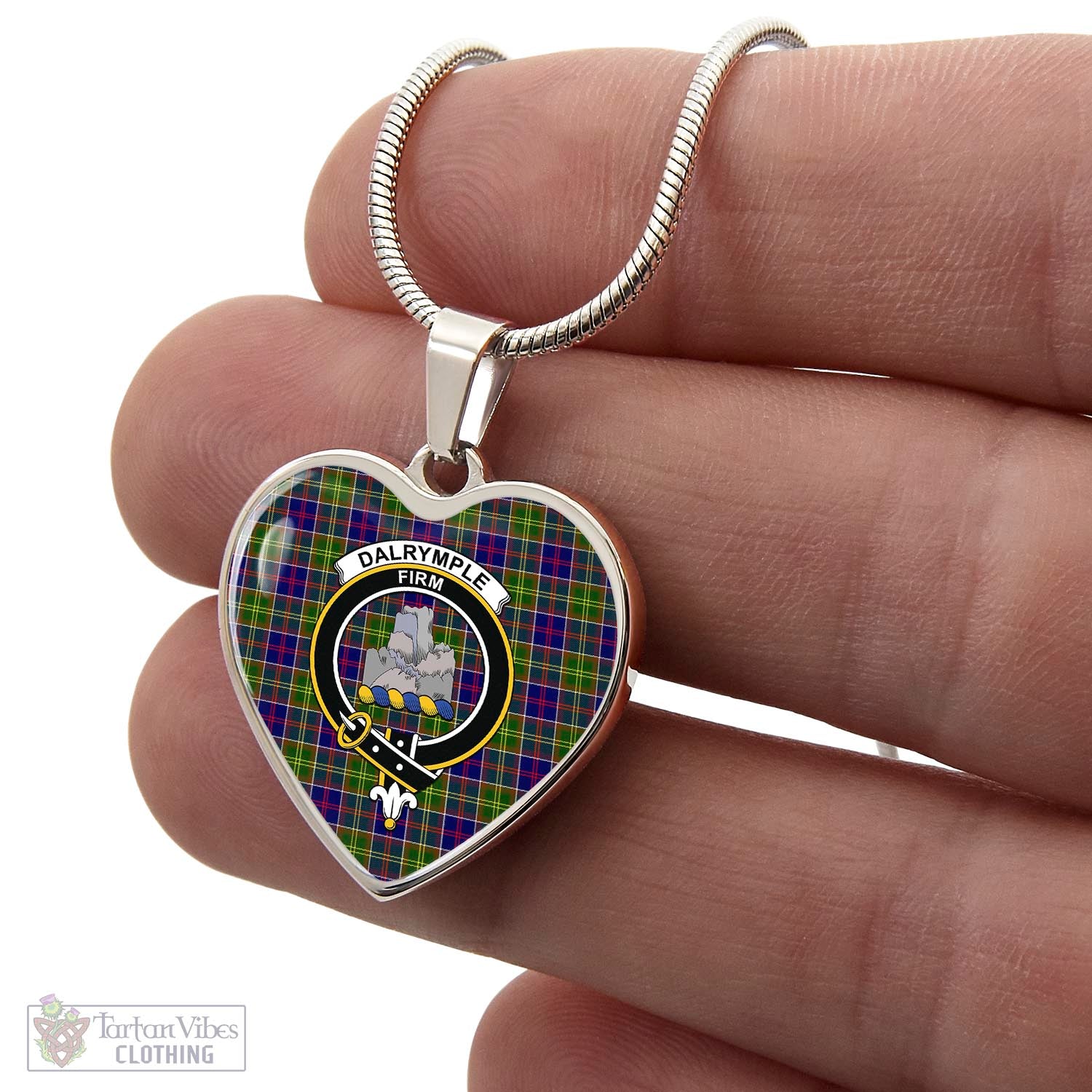 Tartan Vibes Clothing Dalrymple Tartan Heart Necklace with Family Crest