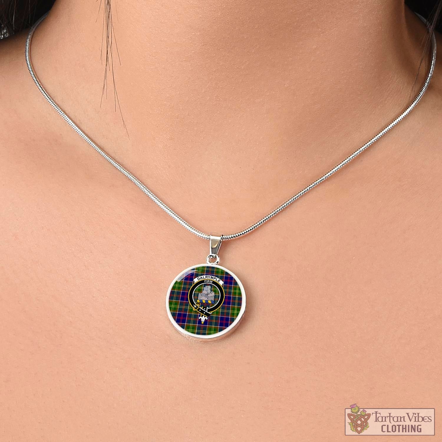 Dalrymple Tartan Circle Necklace with Family Crest - Tartan Vibes Clothing