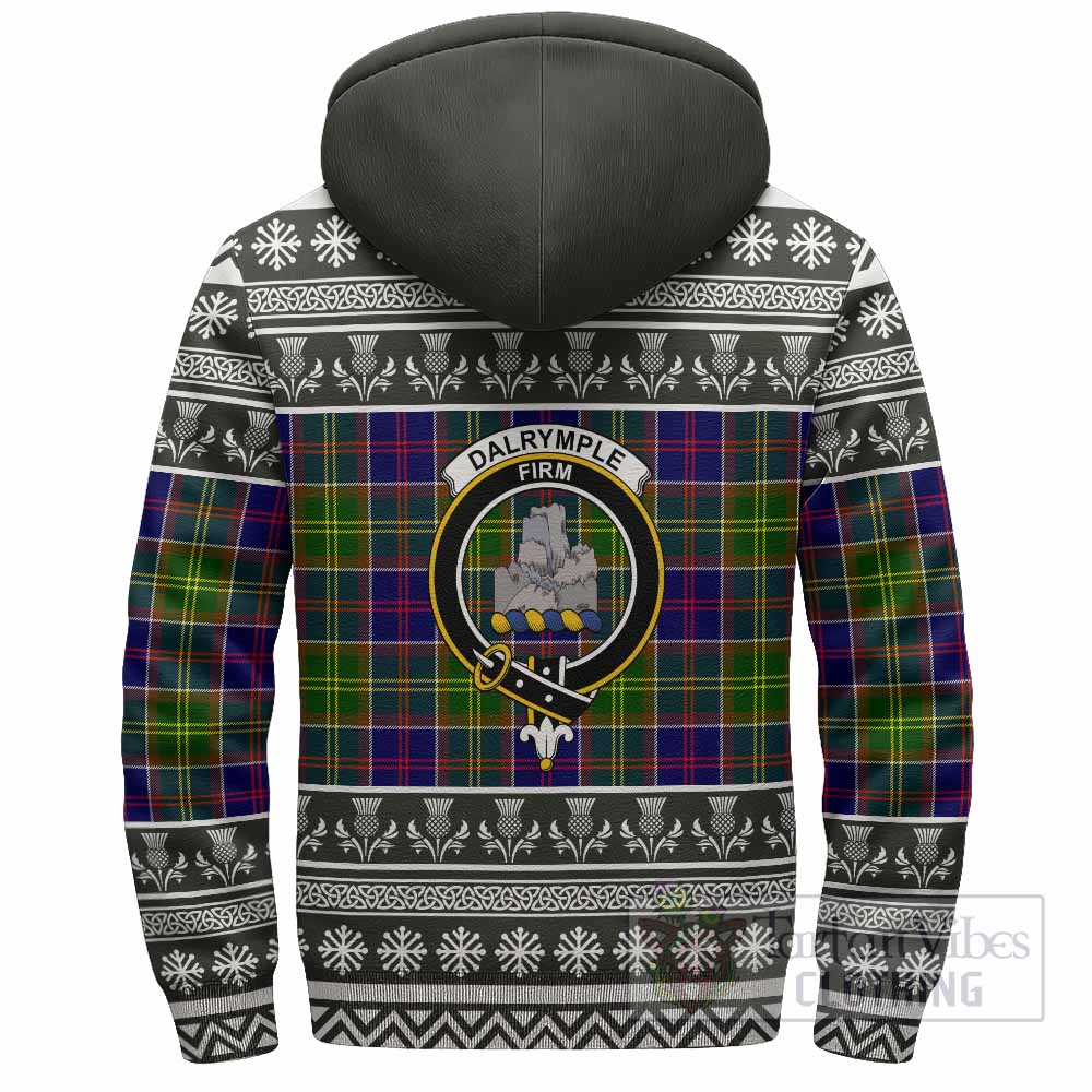 Dalrymple Clan Tartan Christmas Fleece Hoodie with Family Crest - Tartan Vibes Clothing