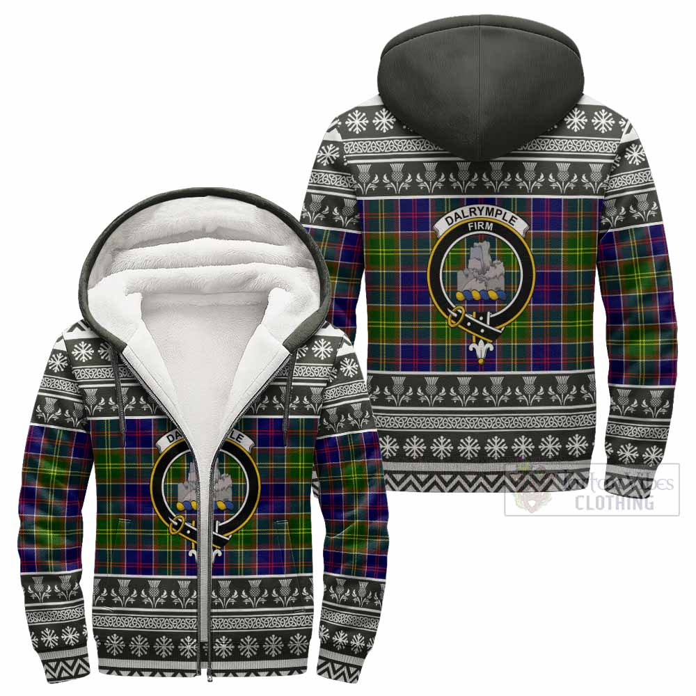 Dalrymple Clan Tartan Christmas Fleece Hoodie with Family Crest - Tartan Vibes Clothing