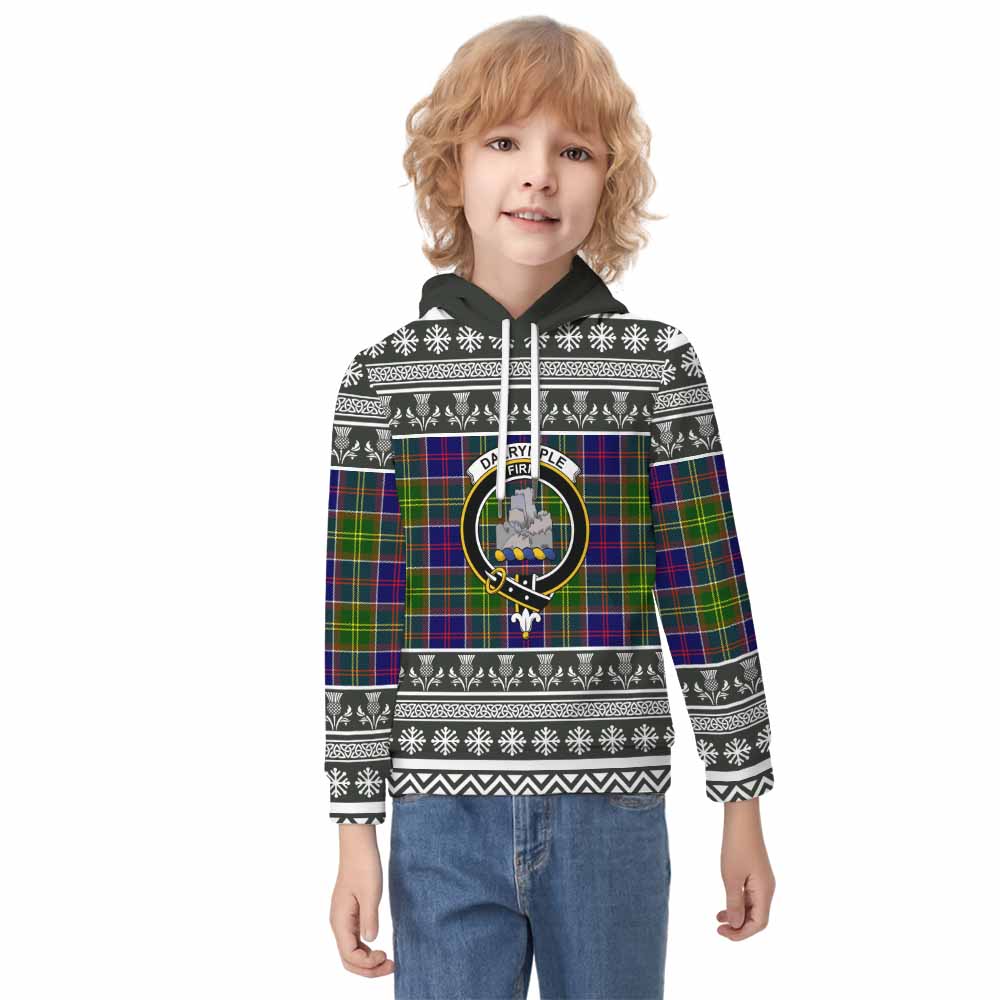 Dalrymple Clan Tartan Christmas Kid Hoodie with Family Crest - Tartan Vibes Clothing