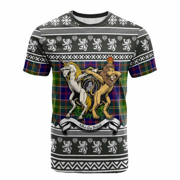 Dalrymple Clan Tartan Crest Christmas Cotton T-shirt Coat of Arms Funny Style