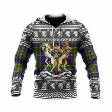 Dalrymple Clan Tartan Crest Christmas Knitted Hoodie Coat of Arms Funny Style