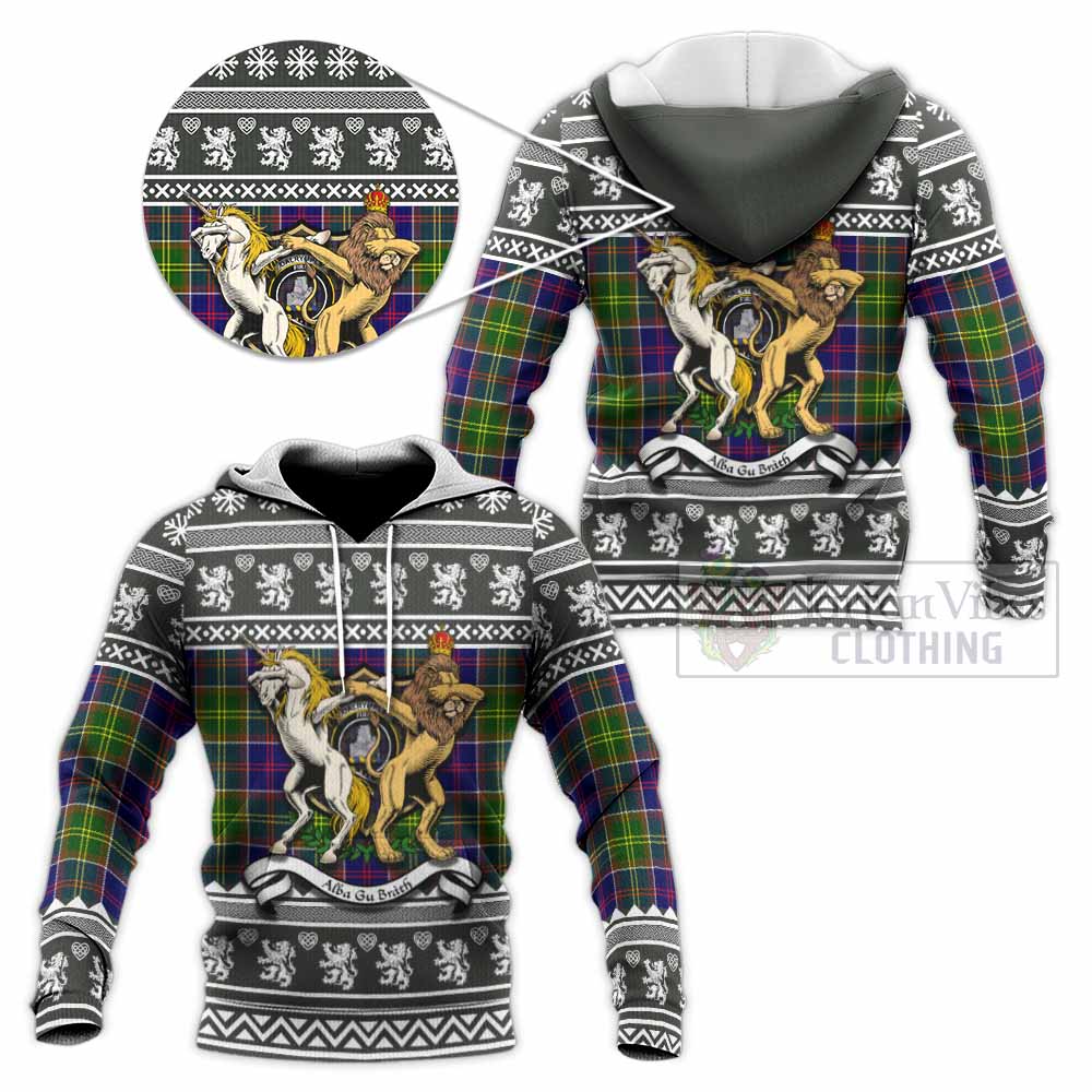 Dalrymple Clan Tartan Crest Christmas Knitted Hoodie Coat of Arms Funny Style - Tartan Vibes Clothing