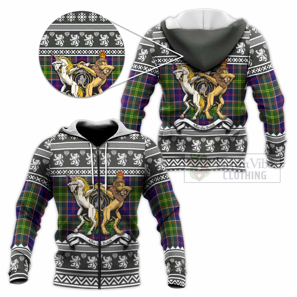 Dalrymple Clan Tartan Crest Christmas Knitted Hoodie Coat of Arms Funny Style - Tartan Vibes Clothing