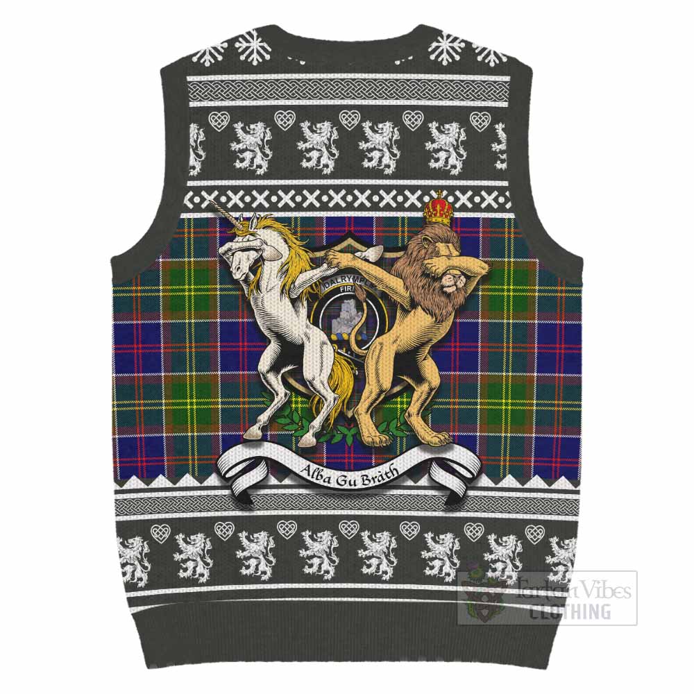 Dalrymple Clan Tartan Crest Christmas Knitted V-Neck Vest Coat of Arms Funny Style - Tartan Vibes Clothing