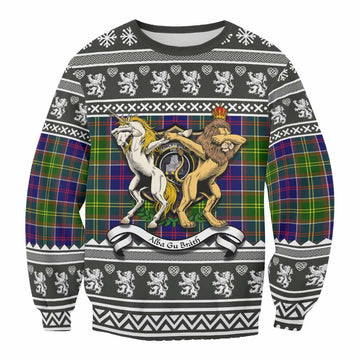 Dalrymple Clan Tartan Crest Christmas Sweatshirt Coat of Arms Funny Style