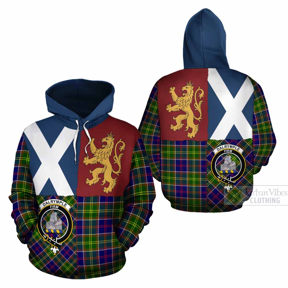Dalrymple Crest Tartan Cotton Hoodie with Lion Rampant Saltire Style - Tartan Vibes Clothing