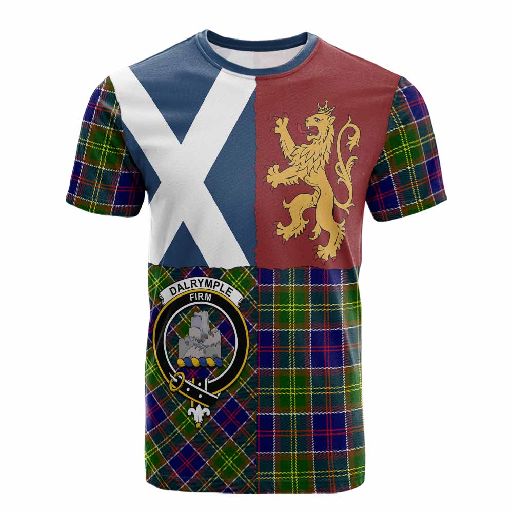 Dalrymple Crest Tartan Cotton T-shirt with Lion Rampant Saltire Style - Tartan Vibes Clothing