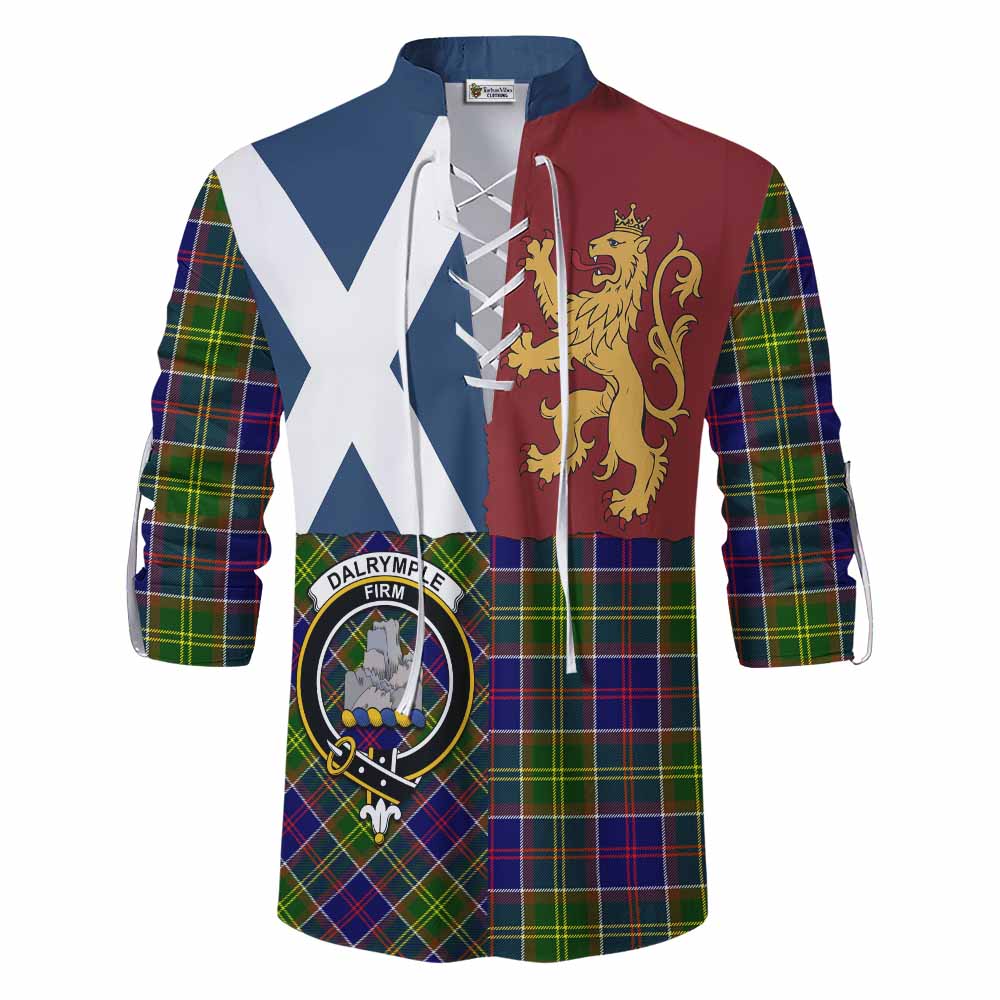 Dalrymple Crest Tartan Ghillie Shirt with Lion Rampant Saltire Style - Tartan Vibes Clothing