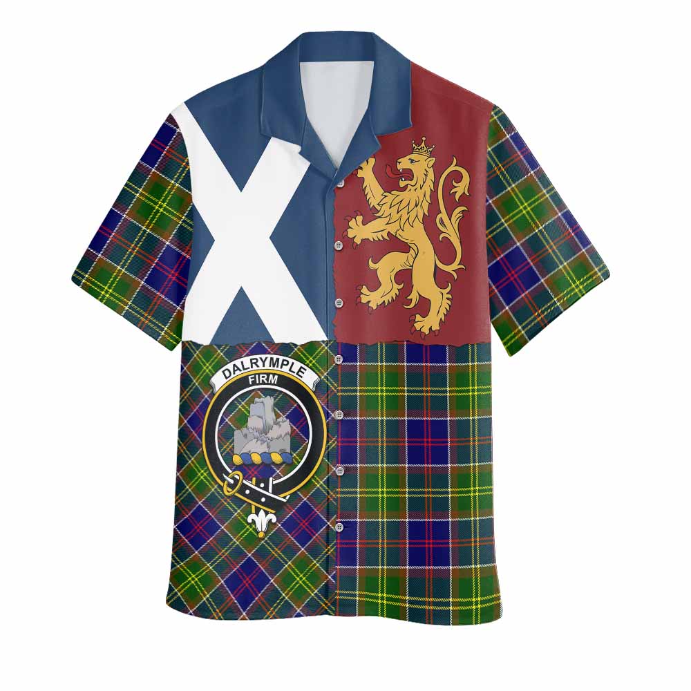 Dalrymple Crest Tartan Hawaiian Shirt with Lion Rampant Saltire Style