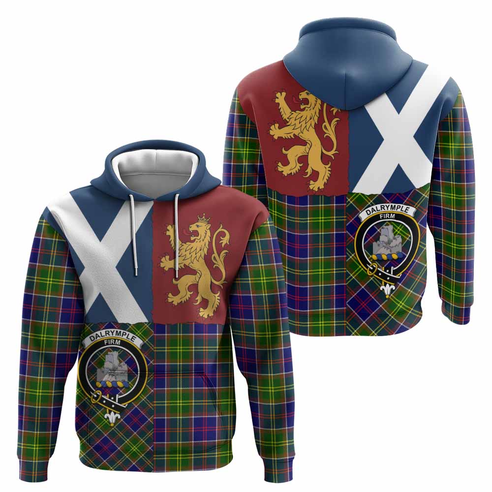 Dalrymple Crest Tartan Hoodie with Lion Rampant Saltire Style