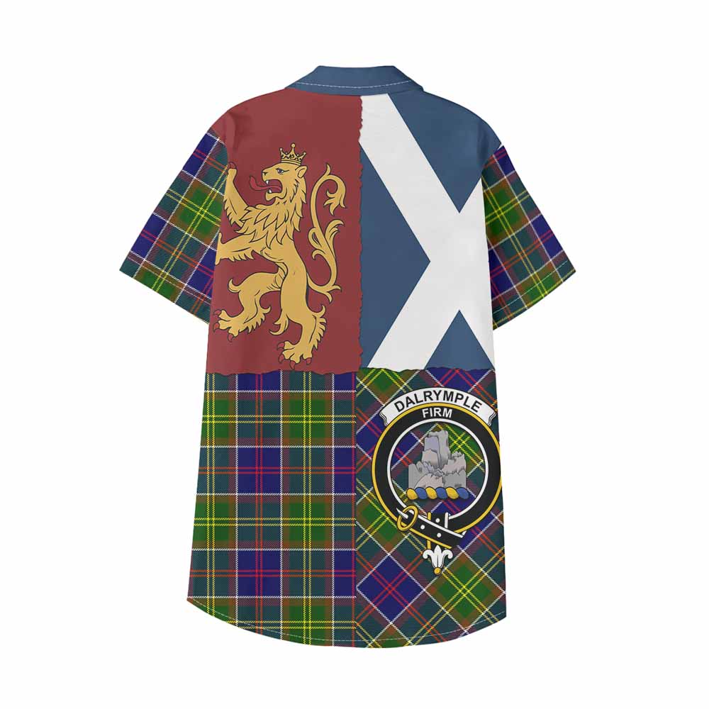 Dalrymple Crest Tartan Kid Hawaiian Shirt with Lion Rampant Saltire Style - Tartan Vibes Clothing