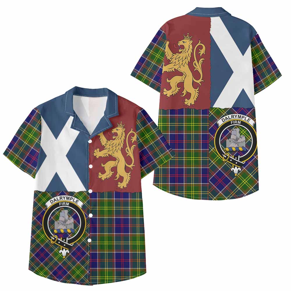 Dalrymple Crest Tartan Kid Hawaiian Shirt with Lion Rampant Saltire Style - Tartan Vibes Clothing