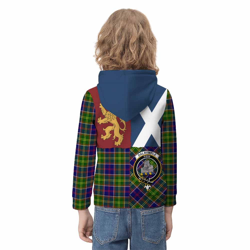 Dalrymple Crest Tartan Kid Hoodie with Lion Rampant Saltire Style - Tartan Vibes Clothing