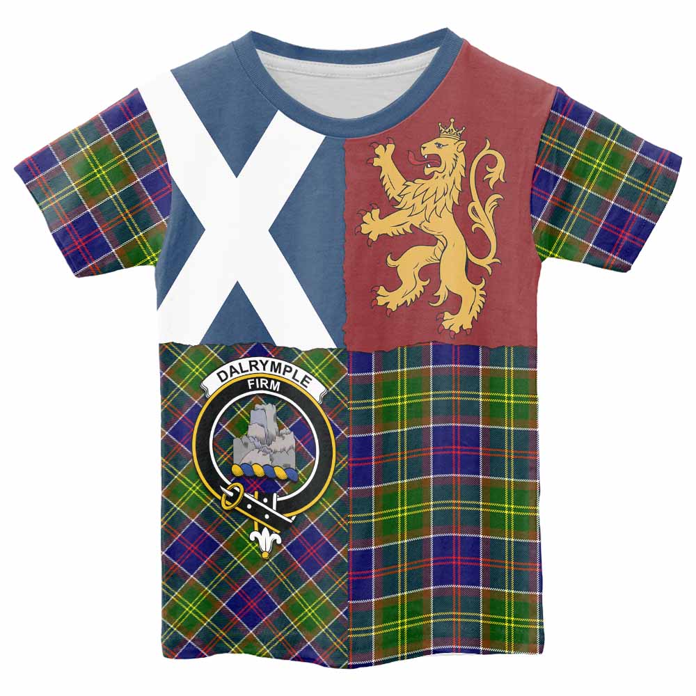 Dalrymple Crest Tartan Kid T-shirt with Lion Rampant Saltire Style - Tartan Vibes Clothing