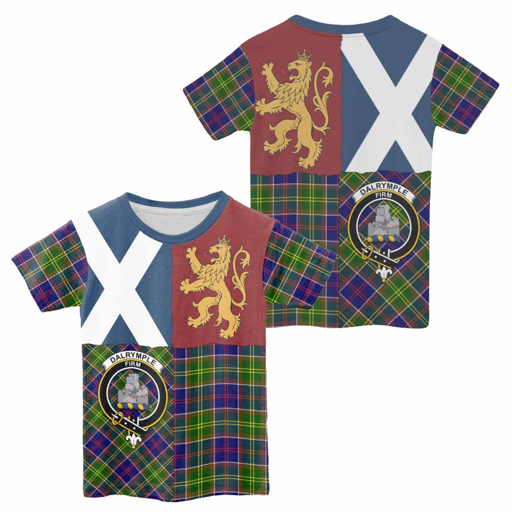 Dalrymple Crest Tartan Kid T-shirt with Lion Rampant Saltire Style - Tartan Vibes Clothing