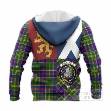 Dalrymple Crest Tartan Knitted Hoodie with Lion Rampant Saltire Style
