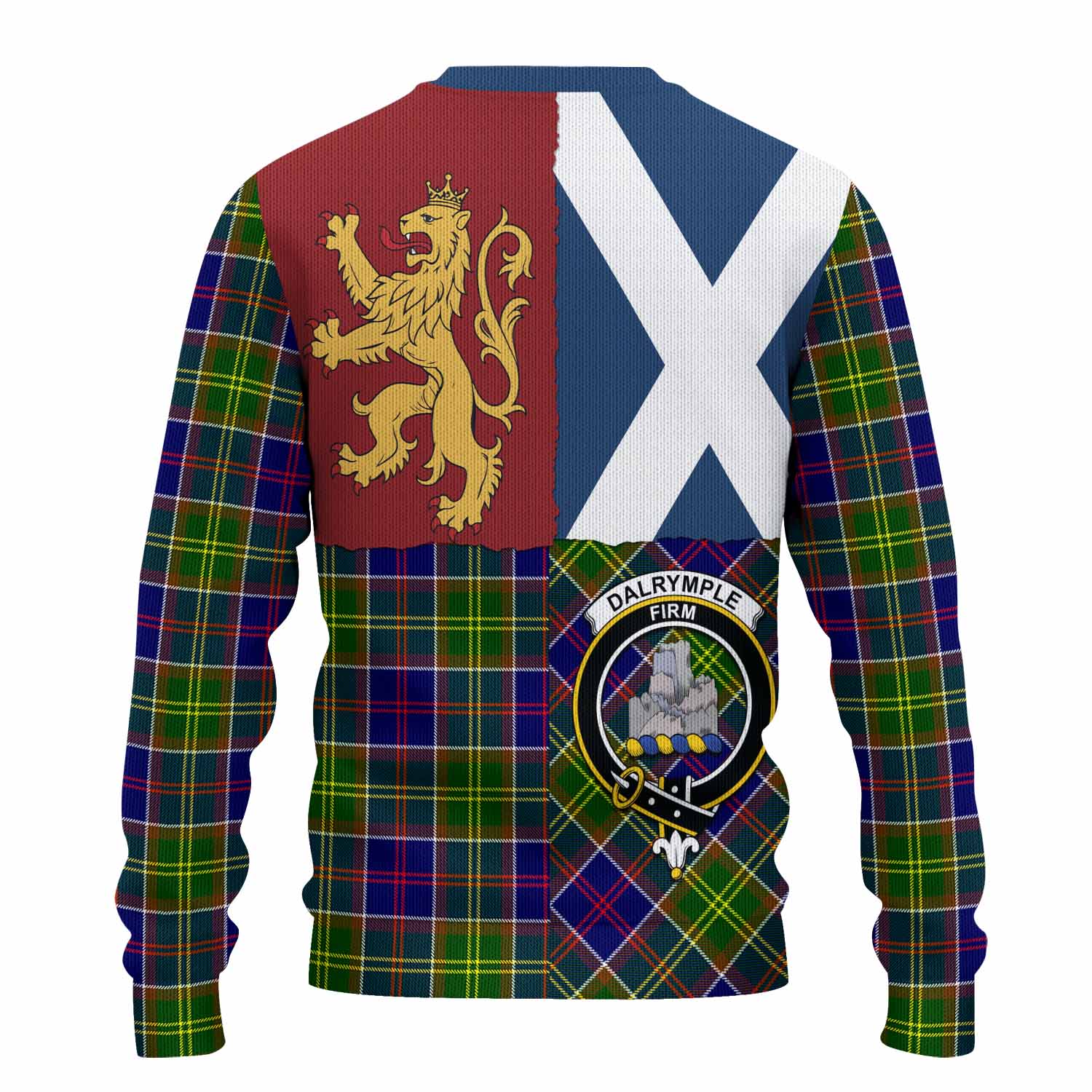 Dalrymple Crest Tartan Knitted Sweater with Lion Rampant Saltire Style
