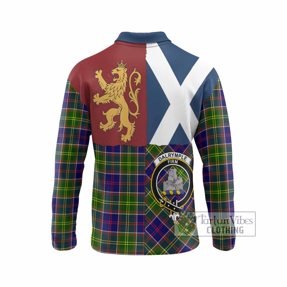 Dalrymple Crest Tartan Long Sleeve Polo Shirt with Lion Rampant Saltire Style