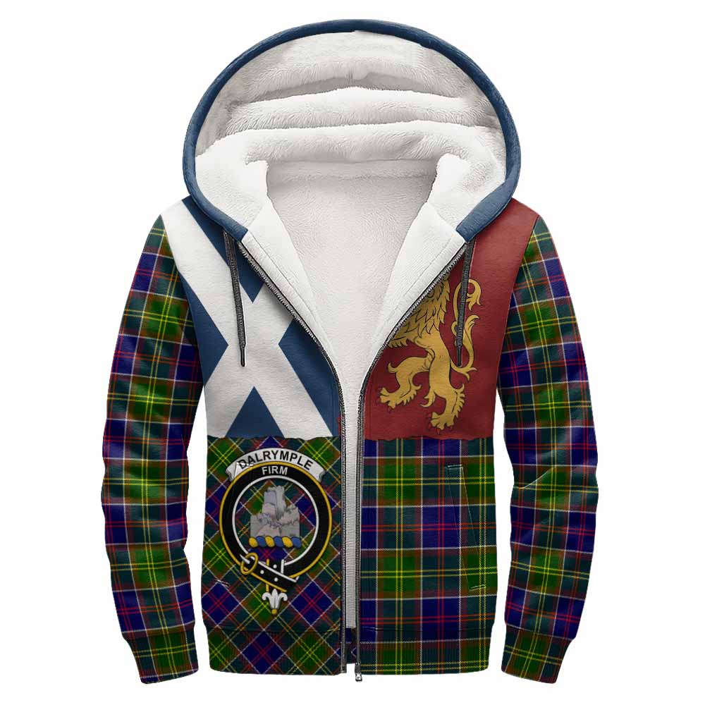 Dalrymple Crest Tartan Sherpa Hoodie with Lion Rampant Saltire Style