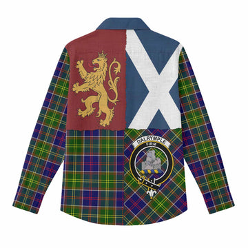 Dalrymple Crest Tartan Women Casual Shirt with Lion Rampant Saltire Style