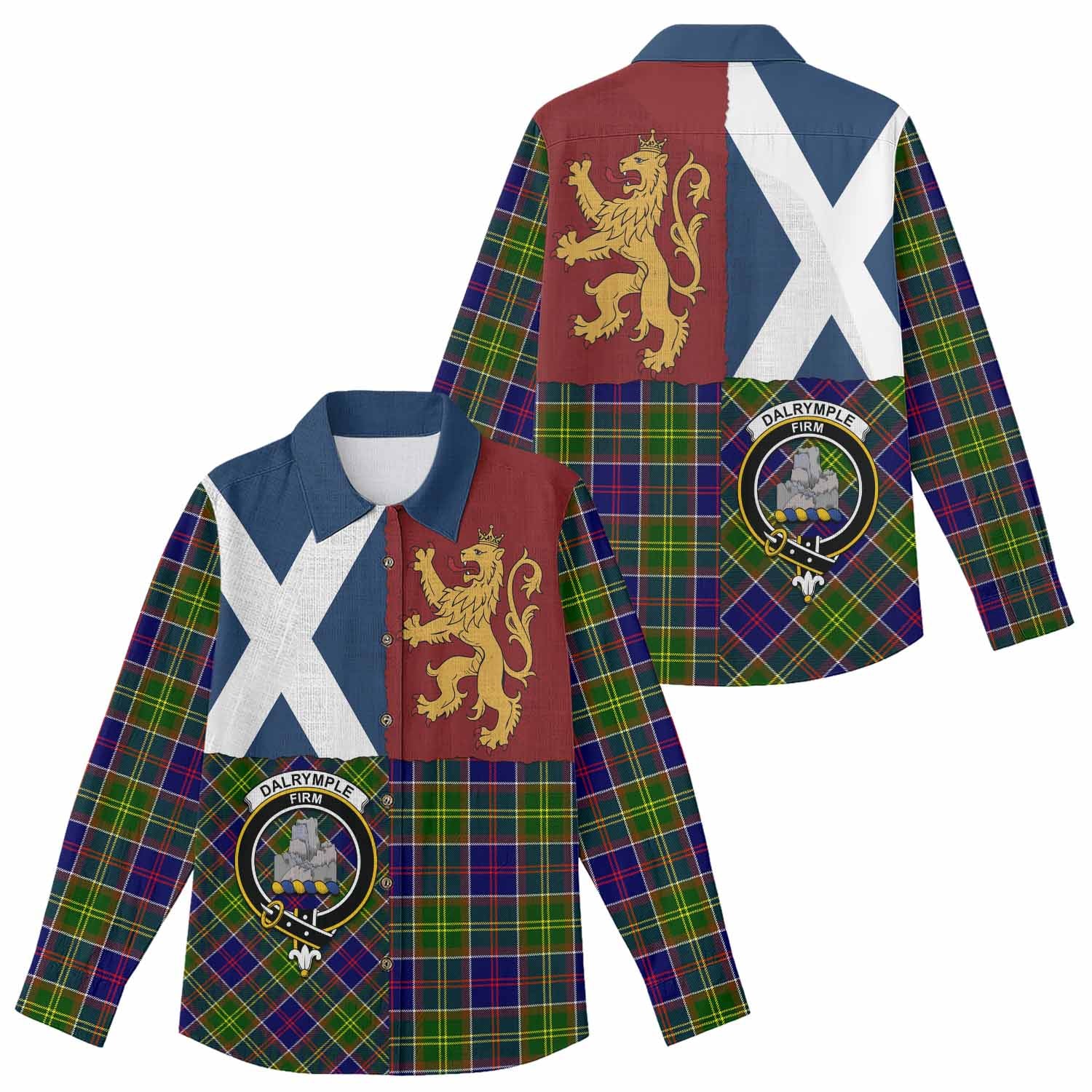 Dalrymple Crest Tartan Women Casual Shirt with Lion Rampant Saltire Style