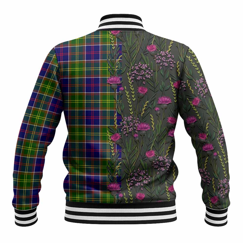 Dalrymple Family Crest Tartan Baseball Jacket Scottish Thistle Flower Pattern Half Style - Tartan Vibes Clothing
