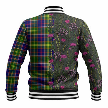 Dalrymple Family Crest Tartan Baseball Jacket Scottish Thistle Flower Pattern Half Style