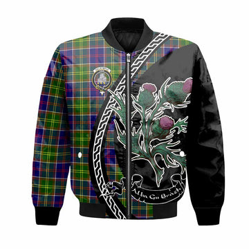 Dalrymple Family Crest Tartan Bomber Jacket Alba Thistle Inspired
