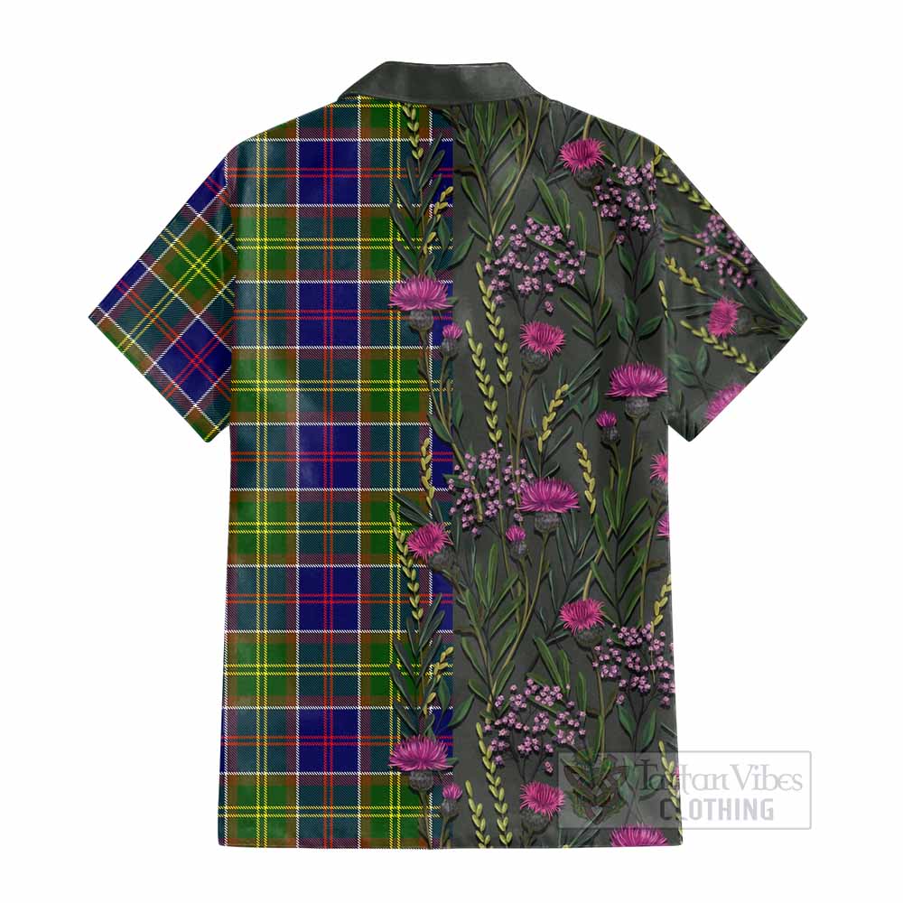 Dalrymple Family Crest Tartan Cotton Hawaiian Shirt Scottish Thistle Flower Pattern Half Style - Tartan Vibes Clothing