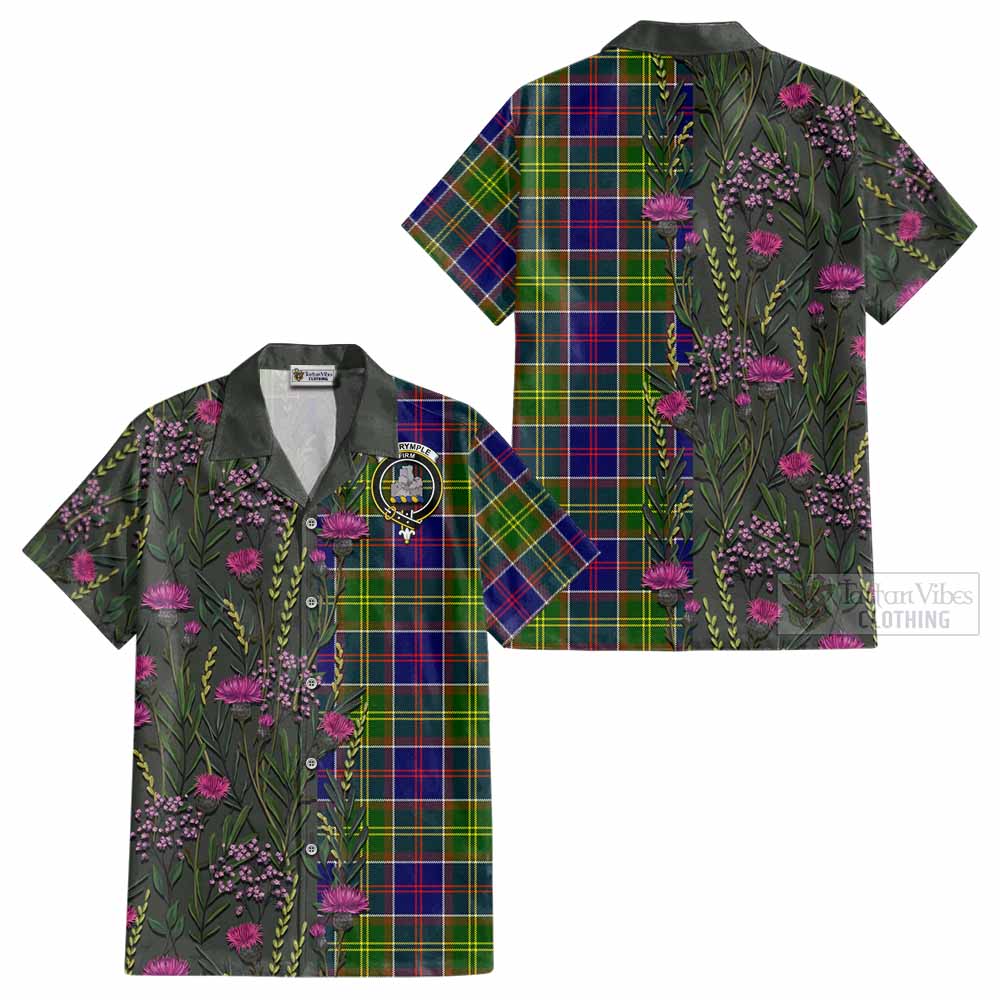 Dalrymple Family Crest Tartan Cotton Hawaiian Shirt Scottish Thistle Flower Pattern Half Style - Tartan Vibes Clothing
