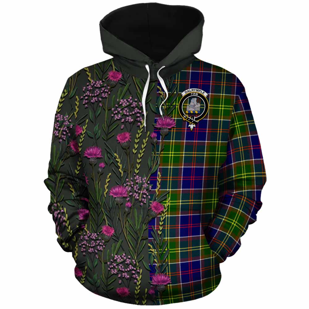 Dalrymple Family Crest Tartan Cotton Hoodie Scottish Thistle Flower Pattern Half Style - Tartan Vibes Clothing