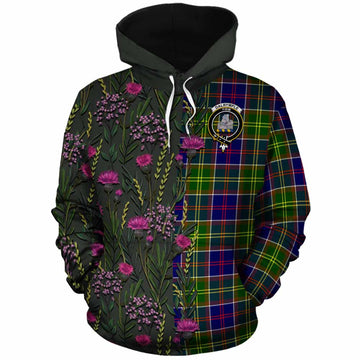Dalrymple Family Crest Tartan Cotton Hoodie Scottish Thistle Flower Pattern Half Style
