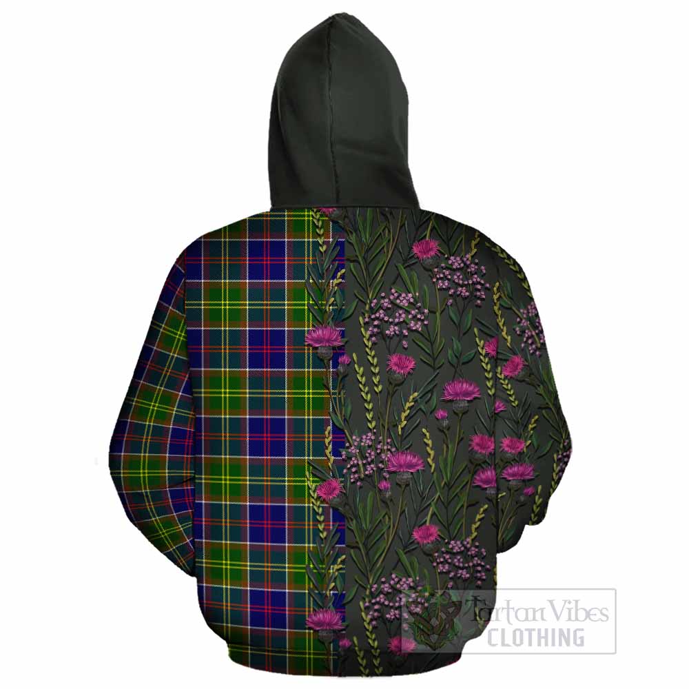 Dalrymple Family Crest Tartan Cotton Hoodie Scottish Thistle Flower Pattern Half Style - Tartan Vibes Clothing