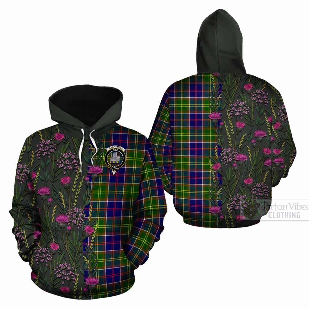 Dalrymple Family Crest Tartan Cotton Hoodie Scottish Thistle Flower Pattern Half Style - Tartan Vibes Clothing