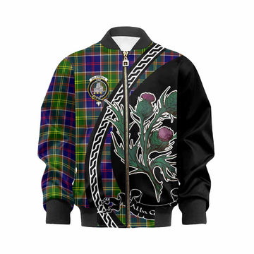 Dalrymple Family Crest Tartan Kid Bomber Jacket Alba Thistle Inspired
