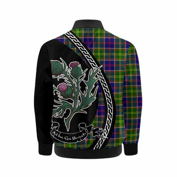 Dalrymple Family Crest Tartan Kid Bomber Jacket Alba Thistle Inspired