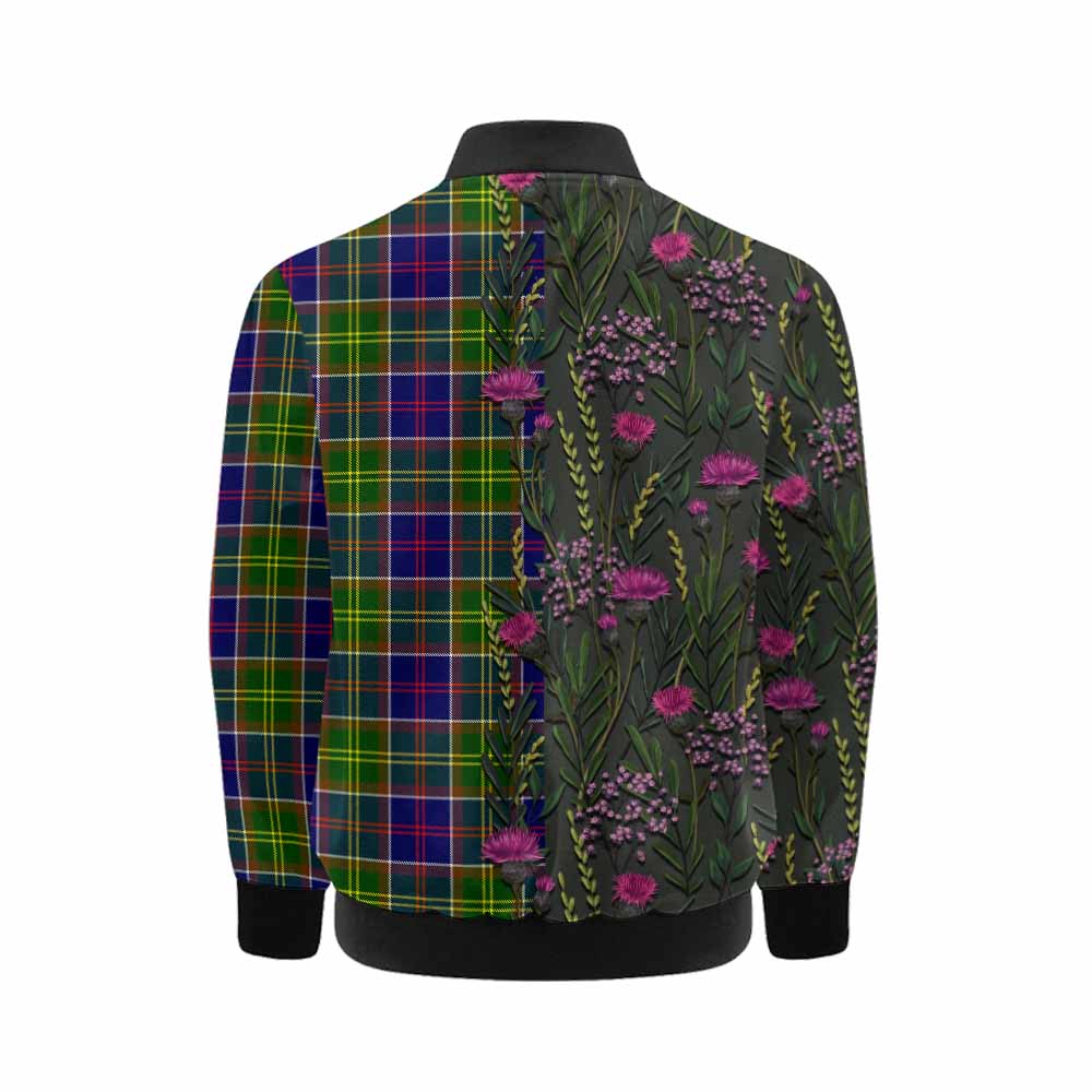Dalrymple Family Crest Tartan Kid Bomber Jacket Scottish Thistle Flower Pattern Half Style - Tartan Vibes Clothing