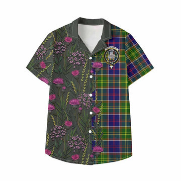 Dalrymple Family Crest Tartan Kid Hawaiian Shirt Scottish Thistle Flower Pattern Half Style
