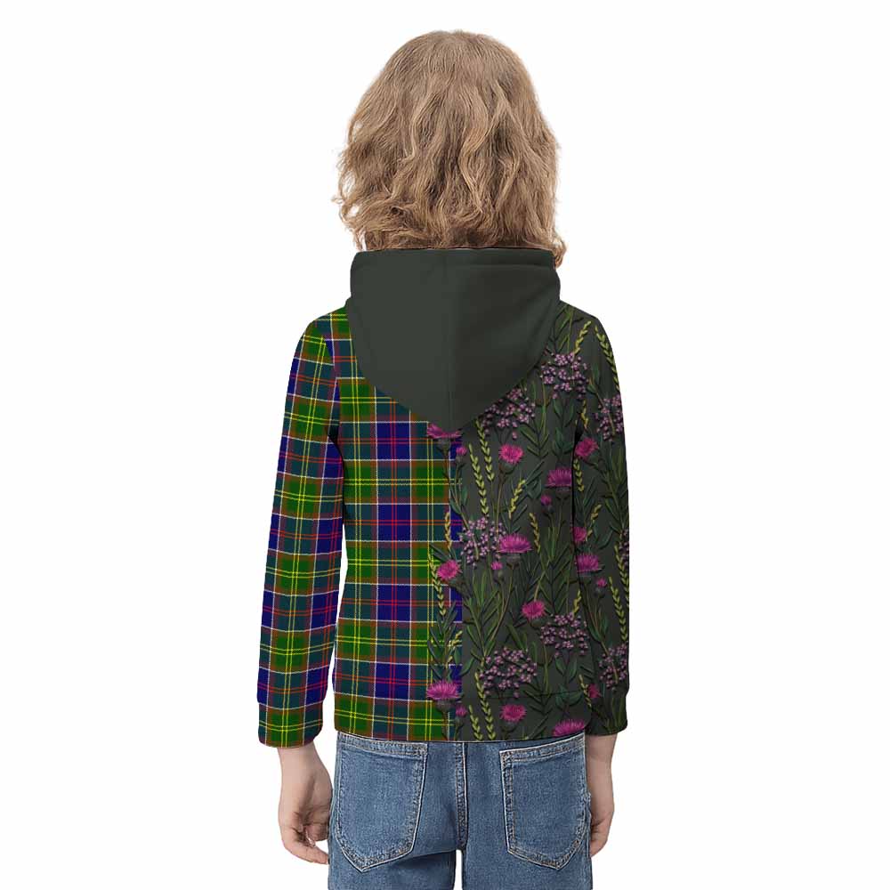 Dalrymple Family Crest Tartan Kid Hoodie Scottish Thistle Flower Pattern Half Style - Tartan Vibes Clothing