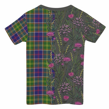 Dalrymple Family Crest Tartan Kid T-shirt Scottish Thistle Flower Pattern Half Style