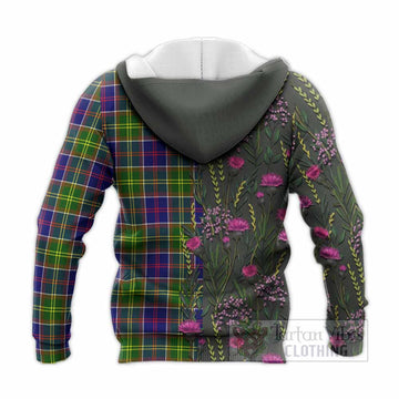 Dalrymple Family Crest Tartan Knitted Hoodie Scottish Thistle Flower Pattern Half Style