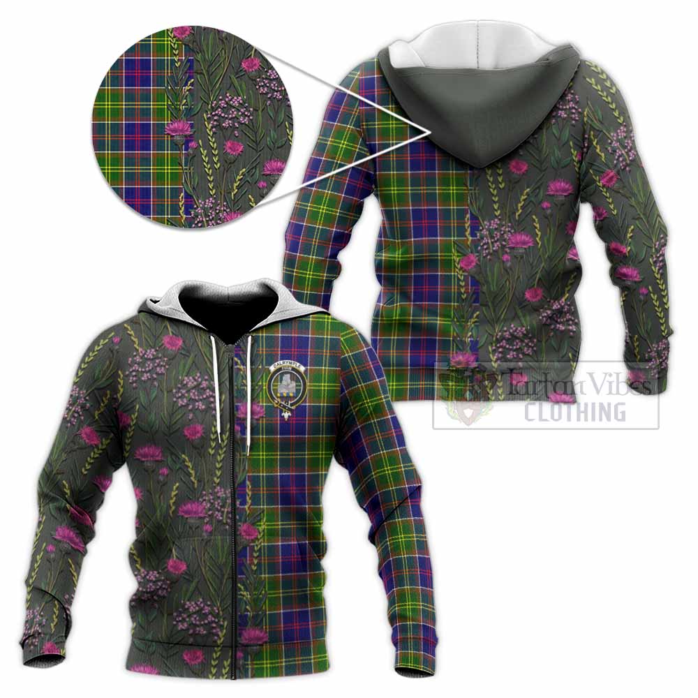 Dalrymple Family Crest Tartan Knitted Hoodie Scottish Thistle Flower Pattern Half Style - Tartan Vibes Clothing