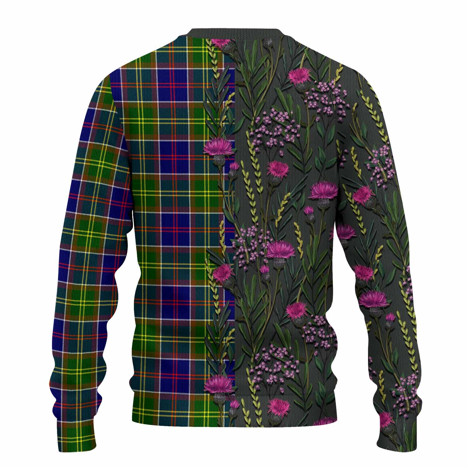 Dalrymple Family Crest Tartan Knitted Sweater Scottish Thistle Flower Pattern Half Style - Tartan Vibes Clothing