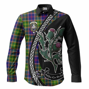 Dalrymple Family Crest Tartan Long Sleeve Button Shirts Alba Thistle Inspired