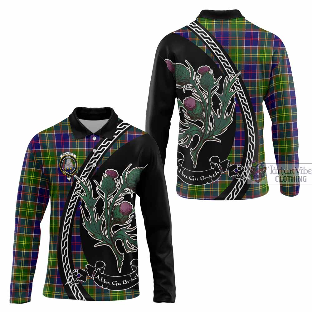 Dalrymple Family Crest Tartan Long Sleeve Polo Shirt Alba Thistle Inspired - Tartan Vibes Clothing